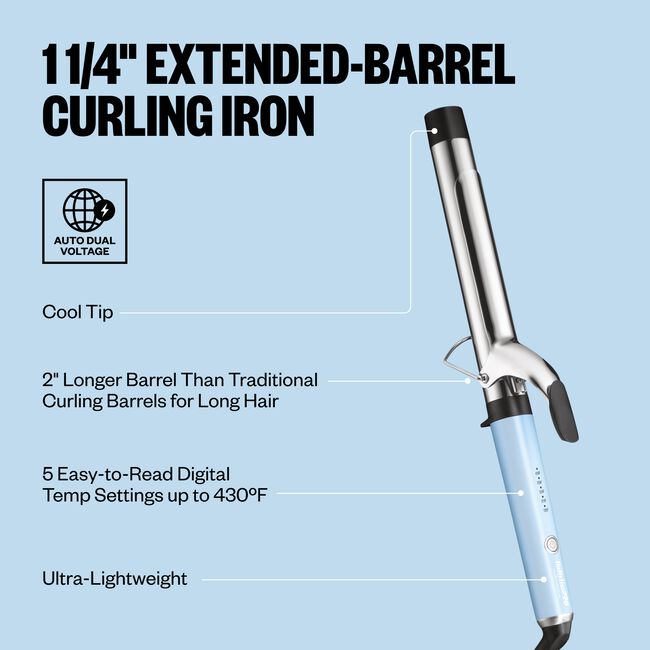 Iced Blue Nano Titanium 1.25 Inch XL Barrel Curling Iron