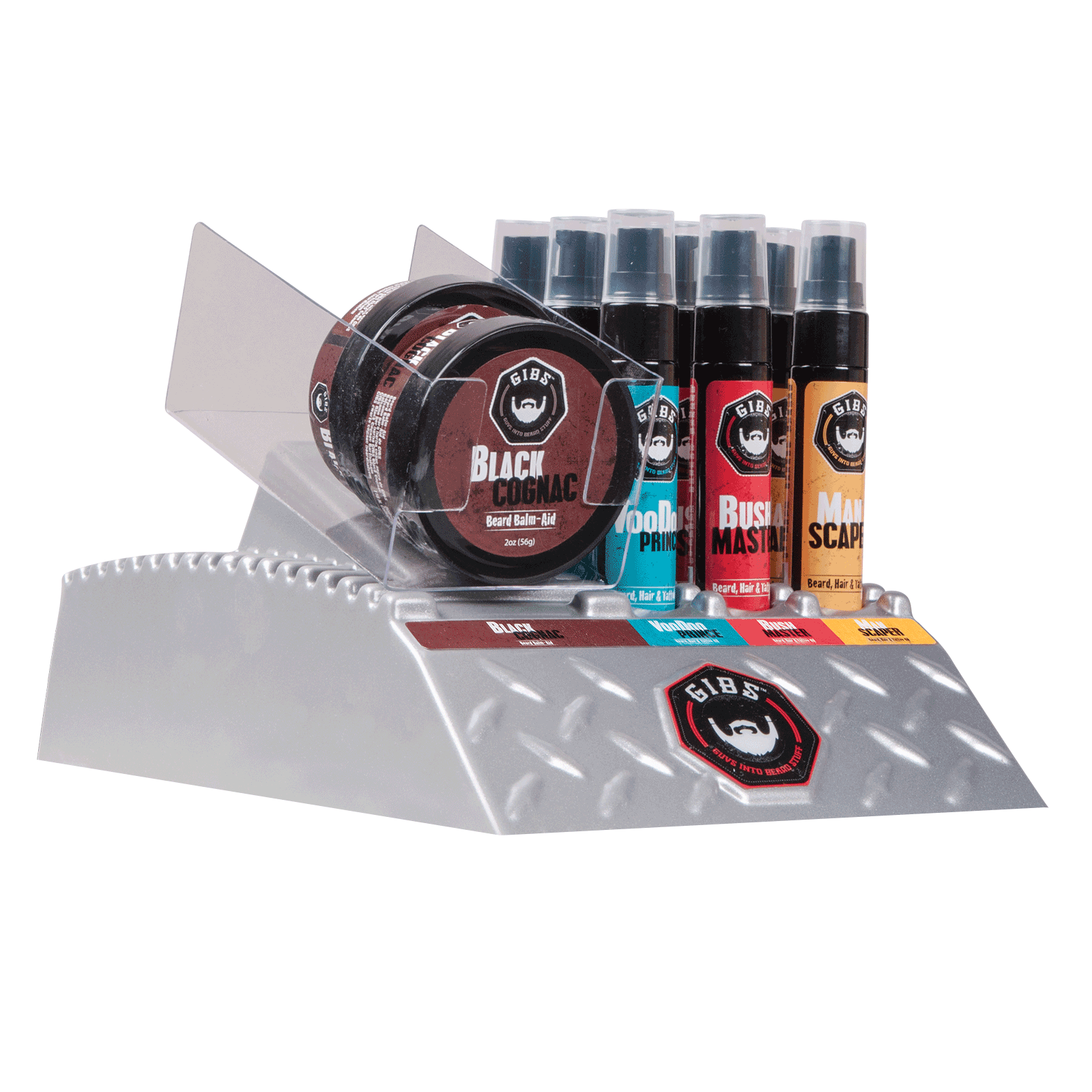 Diamond Plate Display - Beard, Hair & Tattoo Oil - GIBS Grooming | CosmoProf Diamond Plate Display - Beard, Hair & Tattoo Oil - GIBS Grooming | CosmoProf